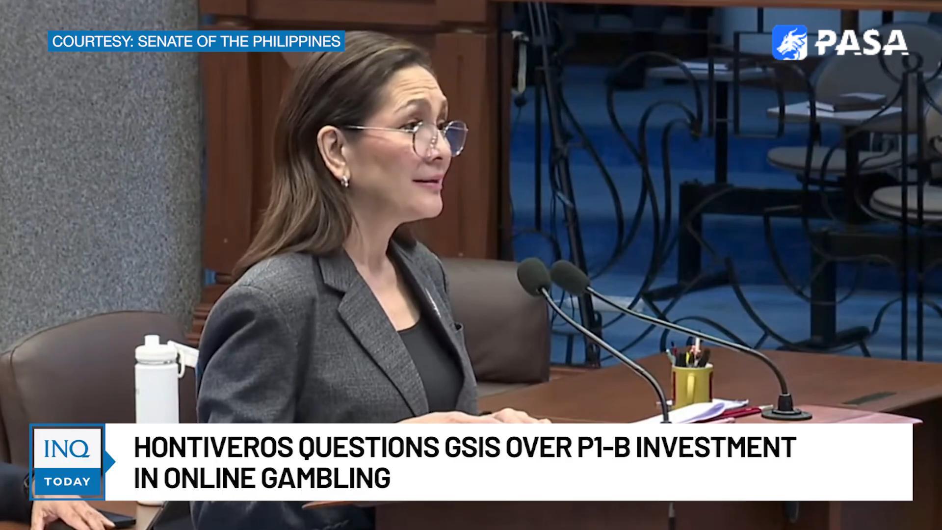 Hontiveros questions GSIS about the PHP 1-B investment in online gambling.