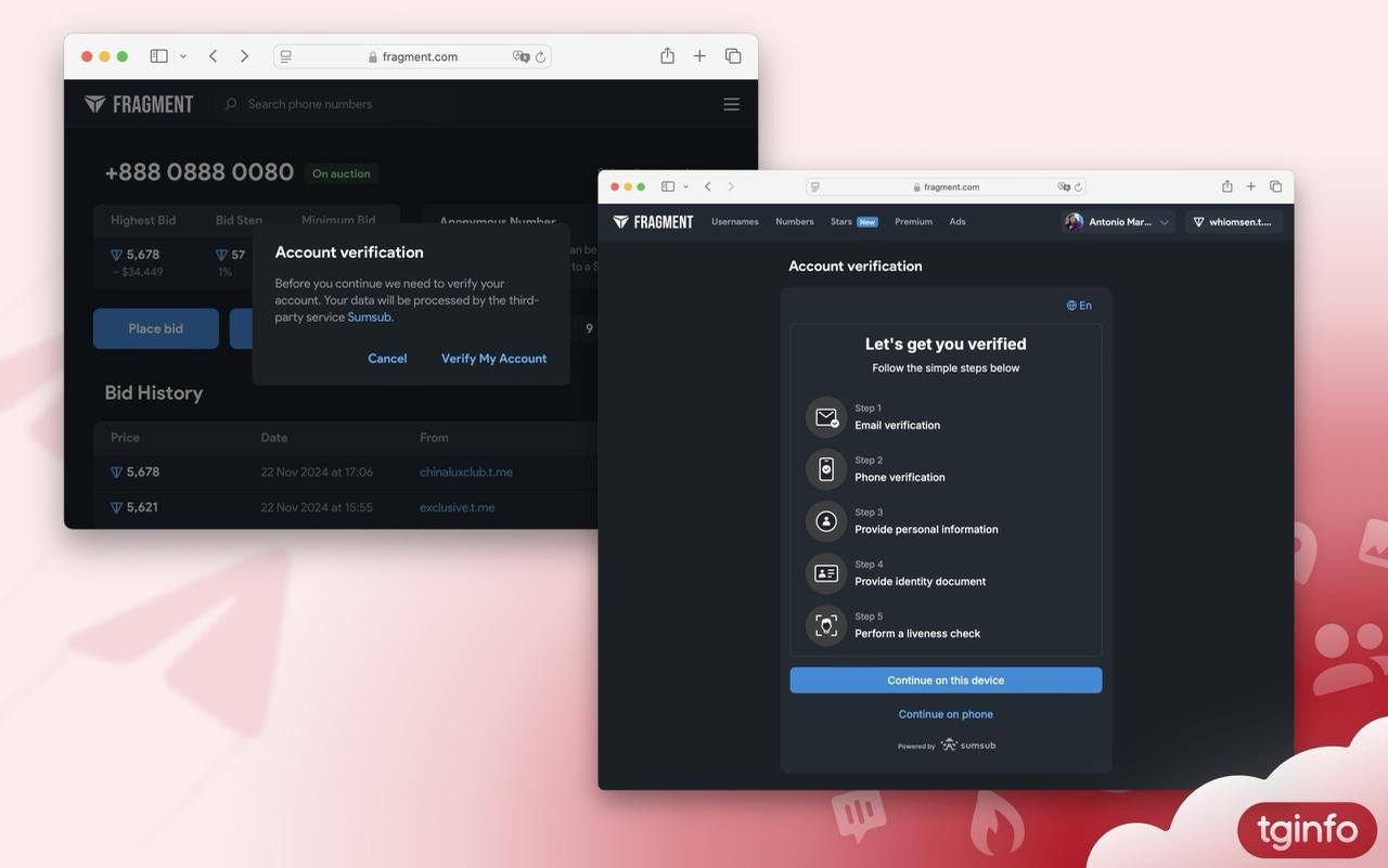The dedicated auction platform Fragment on Telegram has begun to enforce real-name authentication.