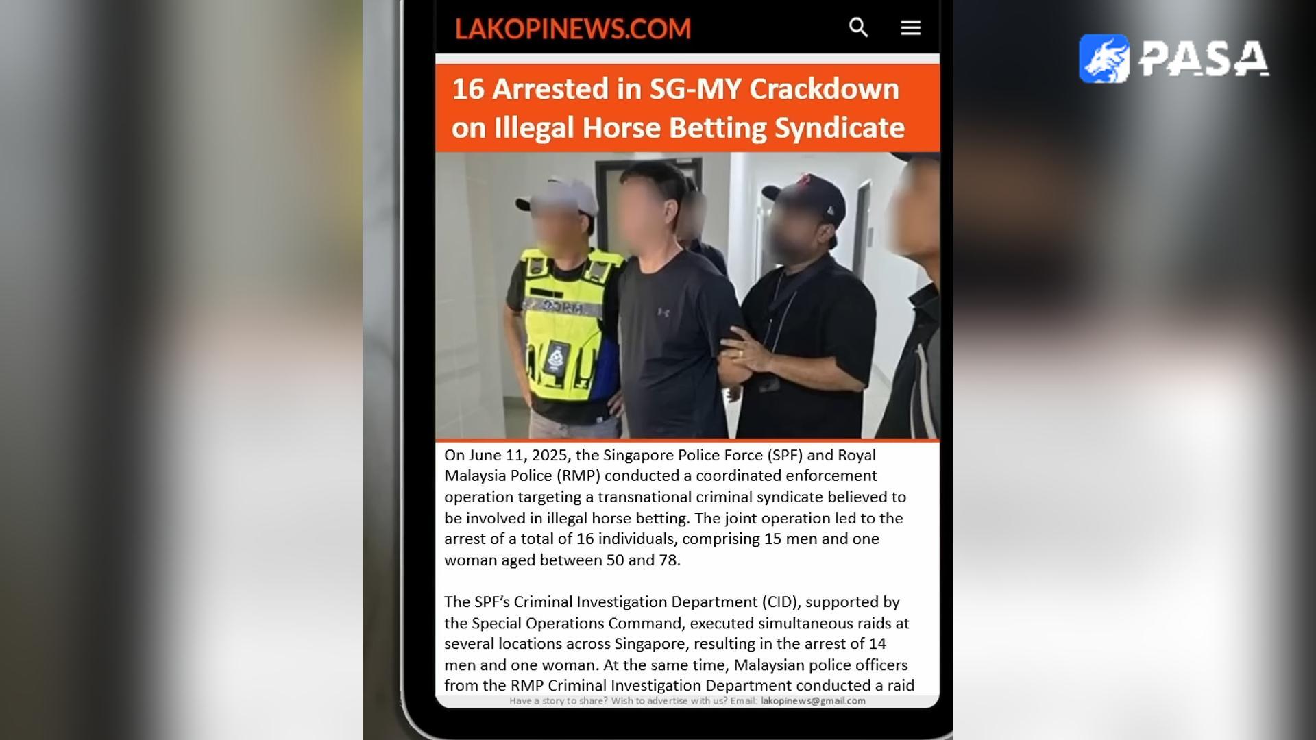 Singapore and Malaysia jointly crack down on illegal horse racing betting groups! 16 people arrested!