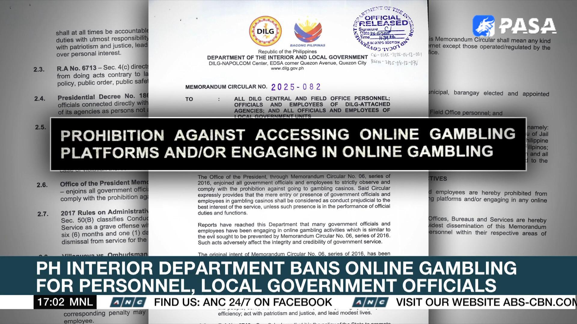 The Philippine Interior Ministry prohibits staff and local government officials from participating in any form of online gambling!